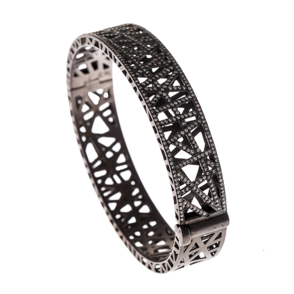 Black rhodium plated sterling silver labradorite gemstone cluster bracelet