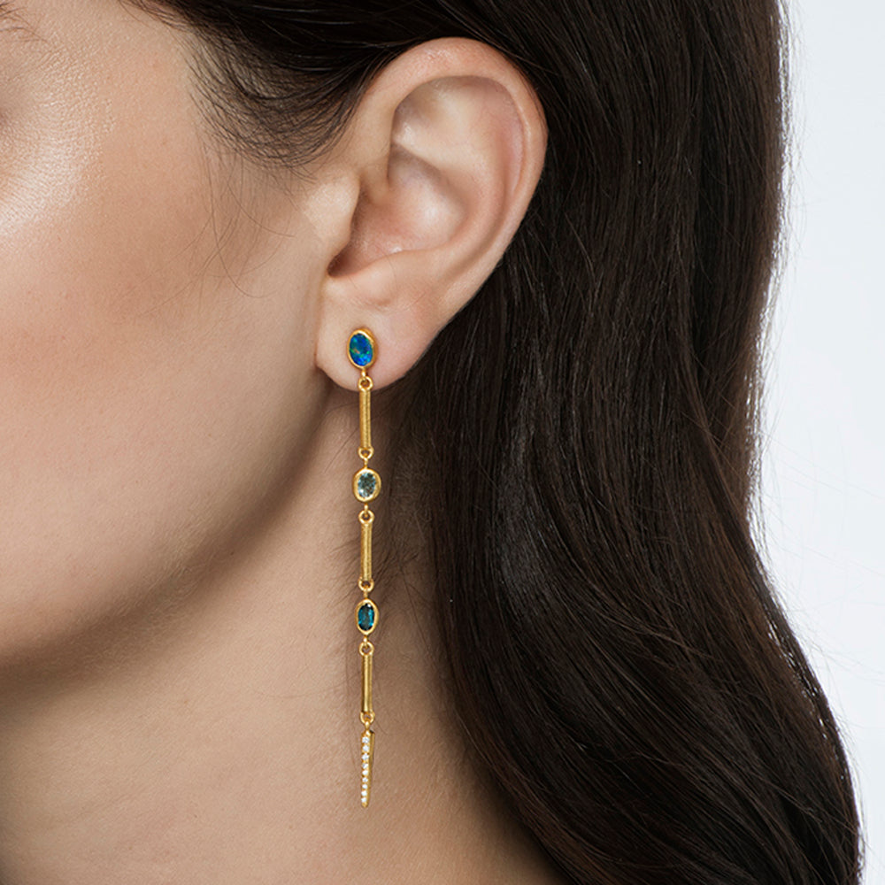 24K GOLD BLUE GEMSTONE BAR REYNA EARRINGS