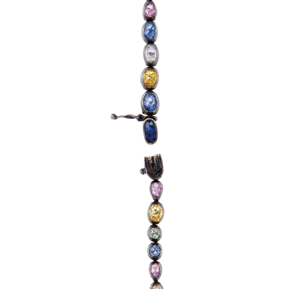 24K GOLD MULTI-COLOR SAPPHIRE CASCADE NECKLACE